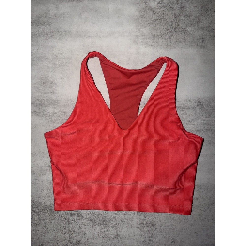 Beach Riot Sport Ribbed Crop Swim Bra Top V Neck XS Pink